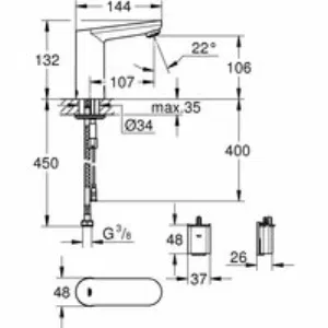 Кран для раковины GROHE Eurosmart Cosmopolitan E инфракрасный, без функции смешивания, хром (36439000) Кран для раковины GROHE Eurosmart Cosmopolitan E инфракрасный, без функции смешивания, хром (36439000)