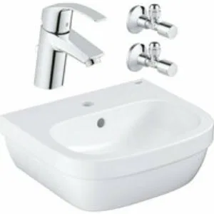 Набор для ванной комнаты: смеситель для раковины GROHE Eurosmart New и мини-раковина GROHE Euro Ceramic 45 см (NC0009) Набор для ванной комнаты: смеситель для раковины GROHE Eurosmart New и мини-раковина GROHE Euro Ceramic 45 см (NC0009)