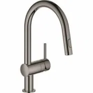 Смеситель для кухни GROHE Minta с вытяжным душем, C-образный излив, темный графит глянец (32321A02)
