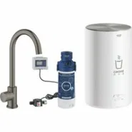 Комплект для кухни GROHE Red Mono II с бойлером M-size, с вертикальным вентилем с C-образным изливом, темный графит матовый (30085AL1)