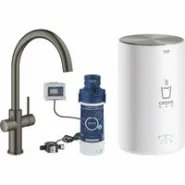 Комплект для кухни GROHE Red Duo II с бойлером M-size, смеситель с C-образным изливом, темный графит матовый (30083AL1)