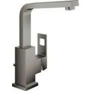 Смеситель для раковины GROHE Eurocube с донным клапаном и высоким изливом, темный графит матовый (23135AL0)