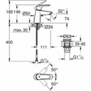 Смеситель для раковины GROHE Eurosmart, S-size, хром (23968003) Смеситель для раковины GROHE Eurosmart, S-size, хром (23968003)