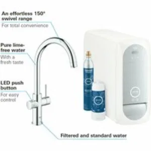 Смеситель для кухонной мойки GROHE Blue Home с системой фильтрации, охлаждения и газирования воды, хром (31455001) Смеситель для кухонной мойки GROHE Blue Home с системой фильтрации, охлаждения и газирования воды, хром (31455001)