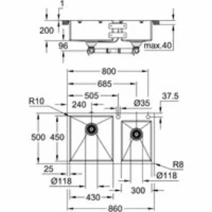 Мойка из нержавеющей стали GROHE K700 с 2 чашами, 860 x 500 мм, хром (31855SD0) Мойка из нержавеющей стали GROHE K700 с 2 чашами, 860 x 500 мм, хром (31855SD0)