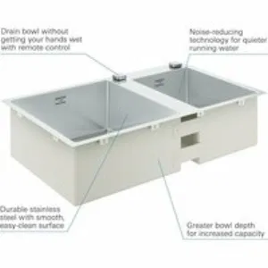 Мойка из нержавеющей стали GROHE K700 с 2 чашами, 860 x 500 мм, хром (31855SD0) Мойка из нержавеющей стали GROHE K700 с 2 чашами, 860 x 500 мм, хром (31855SD0)