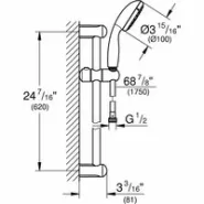 Душевой гарнитур GROHE Tempesta 100, 2 режима струи, душевая штанга 600 мм, 5,7 л/мин, хром (26803000)