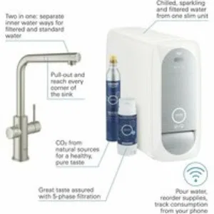 Смеситель для кухонной мойки GROHE Blue Home с системой фильтрации, охлаждения и газирования воды, Wi-Fi, суперсталь (31539DC0) Смеситель для кухонной мойки GROHE Blue Home с системой фильтрации, охлаждения и газирования воды, Wi-Fi, суперсталь (31539DC0)