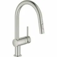 Смеситель для кухни GROHE Minta с вытяжным душем, C-образный излив, суперсталь (32321DC2)