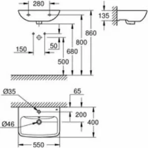 Раковина подвесная GROHE Bau Edge 55 см, альпин-белый (39807000) Раковина подвесная GROHE Bau Edge 55 см, альпин-белый (39807000)