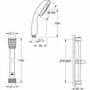Душевой гарнитур GROHE Vitalio Start 100, 2 режима струи, душевая штанга 600 мм, 5,7 л/мин, чёрный (279482430) Душевой гарнитур GROHE Vitalio Start 100, 2 режима струи, душевая штанга 600 мм, 5,7 л/мин, чёрный (279482430)