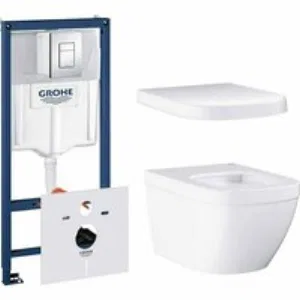 Комплект инсталляции GROHE Euro Ceramic с безободковым унитазом и сиденьем с микролифтом (NW0010-1/S) Комплект инсталляции GROHE Euro Ceramic с безободковым унитазом и сиденьем с микролифтом (NW0010-1/S)