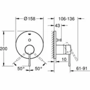 Внешняя часть смесителя для ванны GROHE Essence на 2 потребителя, хром (24167001) Внешняя часть смесителя для ванны GROHE Essence на 2 потребителя, хром (24167001)