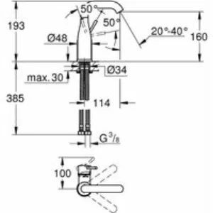 Смеситель для раковины GROHE Essence без донного клапана, M-size, фантомный черный (24176KF1) Смеситель для раковины GROHE Essence без донного клапана, M-size, фантомный черный (24176KF1)
