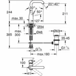 Смеситель для раковины GROHE Essence с донным клапаном, L-size, темный графит глянцевый (24174A01) Смеситель для раковины GROHE Essence с донным клапаном, L-size, темный графит глянцевый (24174A01)
