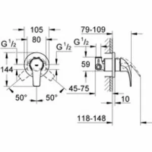Смеситель для душа GROHE BauCurve в комплекте с монтажной частью, хром (29044000) Смеситель для душа GROHE BauCurve в комплекте с монтажной частью, хром (29044000)