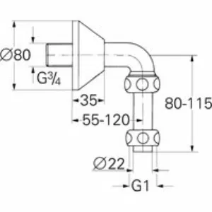 Отвод 3/4 дюйма GROHE (присоединительная трубка Ø 22 мм), хром (12408000) Отвод 3/4 дюйма GROHE (присоединительная трубка Ø 22 мм), хром (12408000)