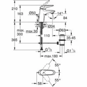 Смеситель для раковины GROHE Wave с донным клапаном, S-Size, хром (32284001) Смеситель для раковины GROHE Wave с донным клапаном, S-Size, хром (32284001)