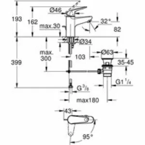 Смеситель для раковины GROHE Euroeco с донным клапаном, размер S, хром (24257001) Смеситель для раковины GROHE Euroeco с донным клапаном, размер S, хром (24257001)